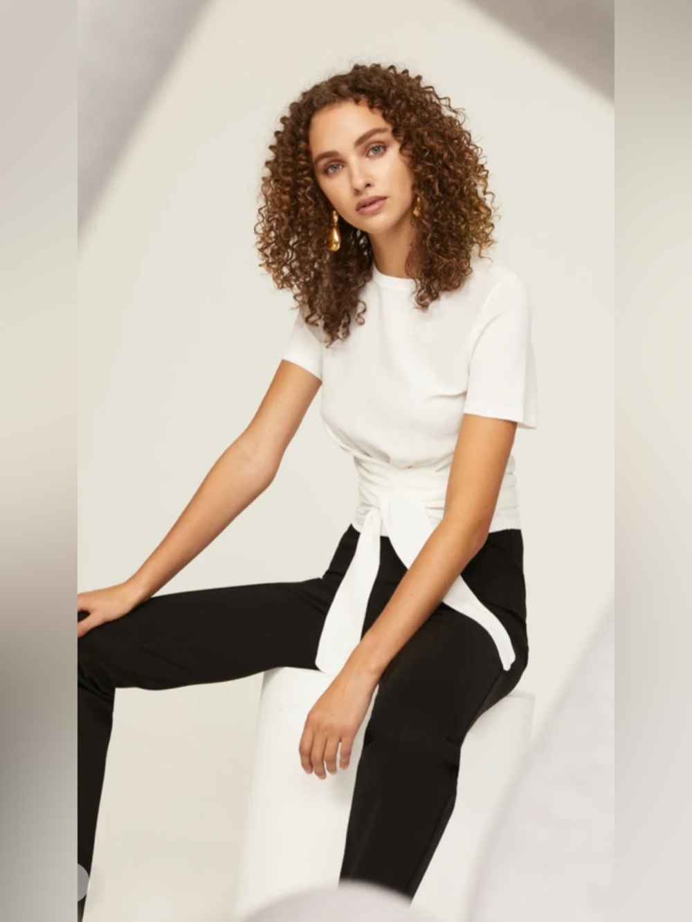MODERN CITIZEN Jude Cropped Wrap Top Ivory Tie-Front Tee Sz L - Picture 7 of 16